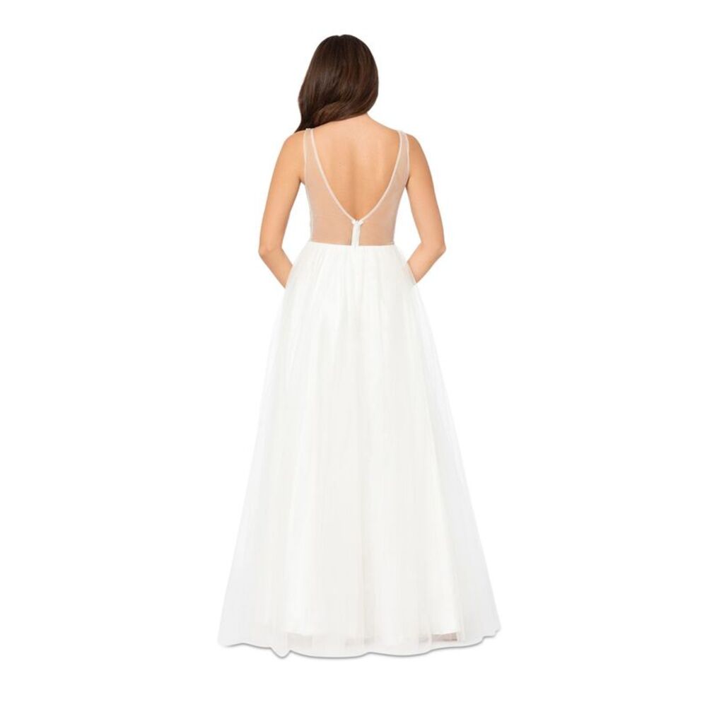 BLONDIE NITES Womens Dress Ivory Sleeveless Corset-style Mesh Lined Juniors 1 - Picture 2 of 4